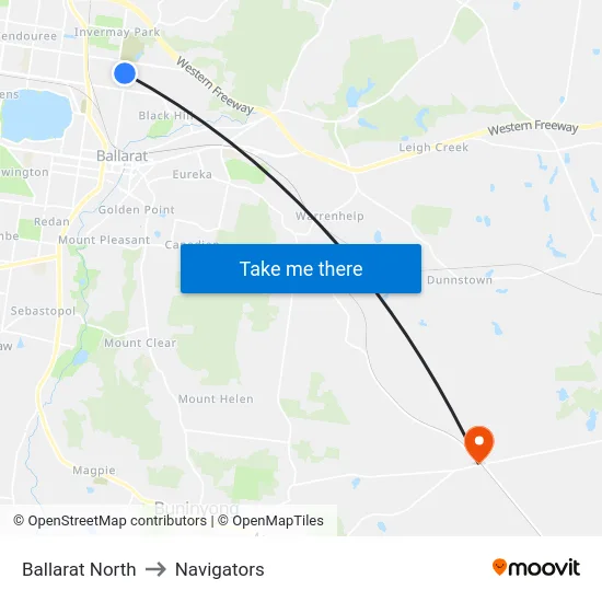 Ballarat North to Navigators map