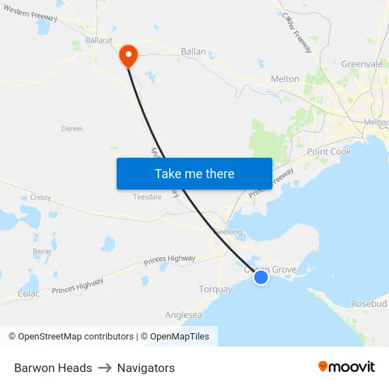 Barwon Heads to Navigators map