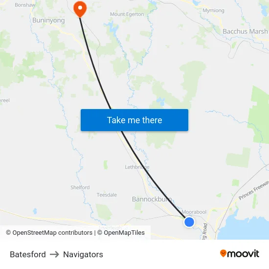 Batesford to Navigators map