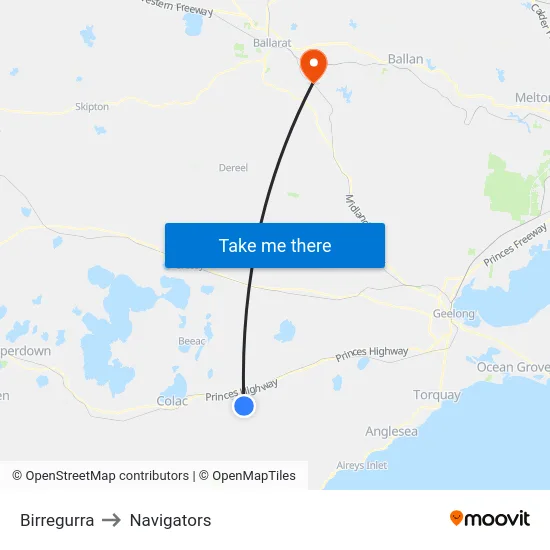 Birregurra to Navigators map