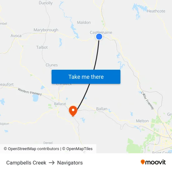 Campbells Creek to Navigators map