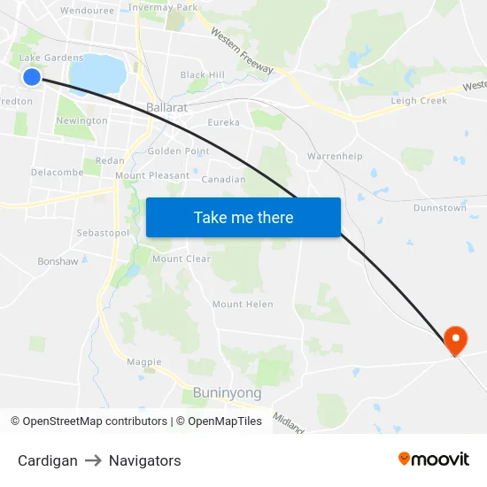 Cardigan to Navigators map