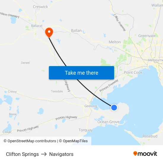 Clifton Springs to Navigators map