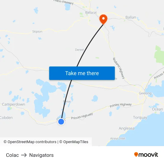 Colac to Navigators map