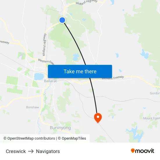 Creswick to Navigators map