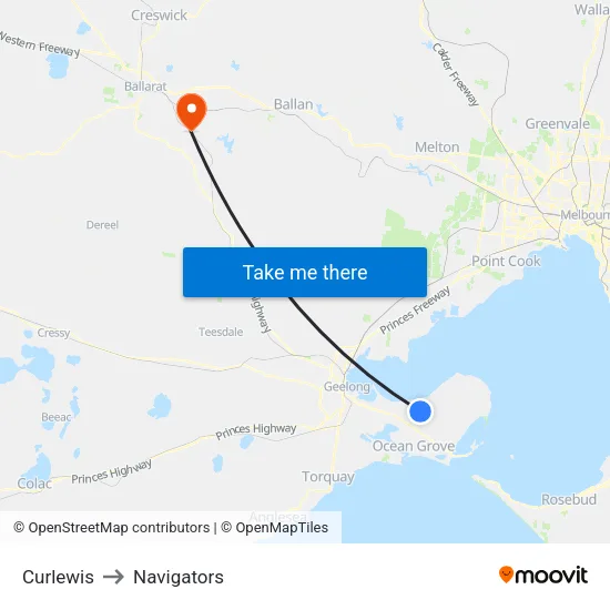 Curlewis to Navigators map