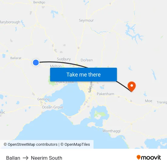 Ballan to Neerim South map