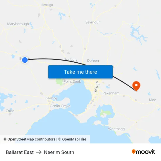 Ballarat East to Neerim South map