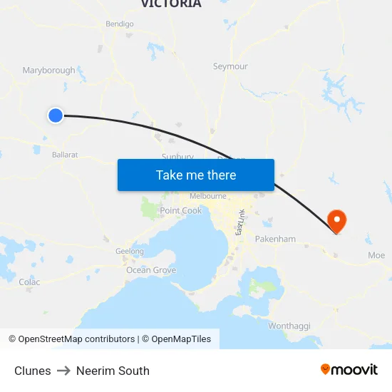 Clunes to Neerim South map