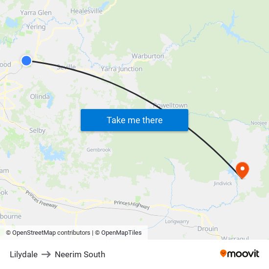 Lilydale to Neerim South map