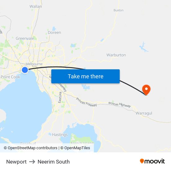 Newport to Neerim South map