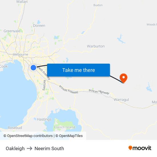 Oakleigh to Neerim South map