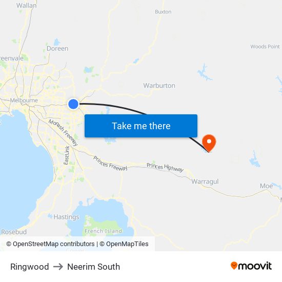 Ringwood to Neerim South map