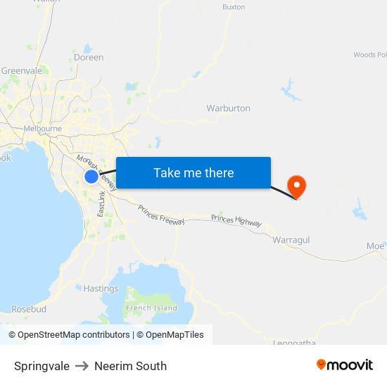 Springvale to Neerim South map