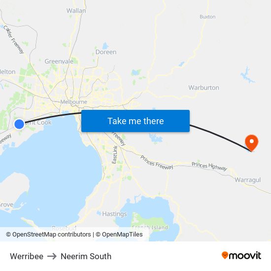 Werribee to Neerim South map