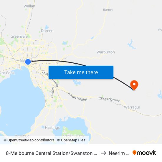 8-Melbourne Central Station/Swanston St (Melbourne City) to Neerim South map