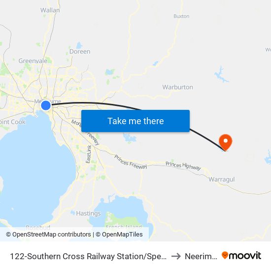 122-Southern Cross Railway Station/Spencer St (Melbourne City) to Neerim South map