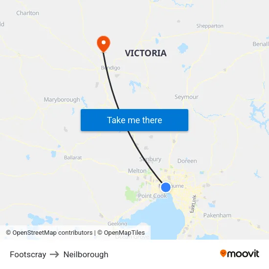 Footscray to Neilborough map