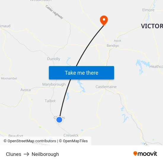 Clunes to Neilborough map