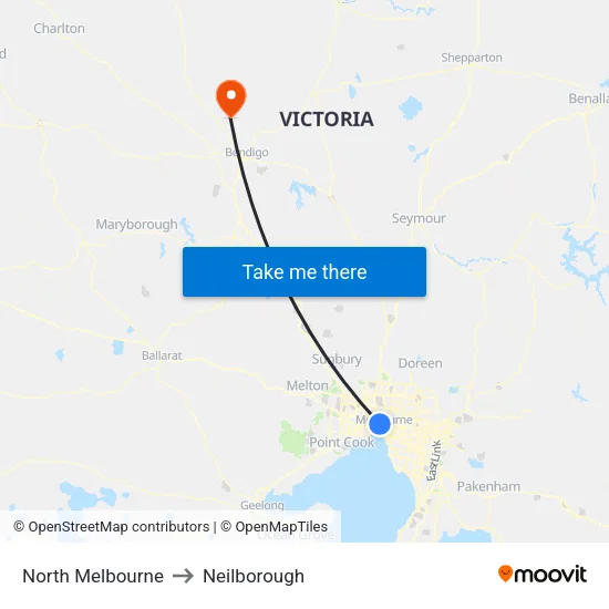 North Melbourne to Neilborough map