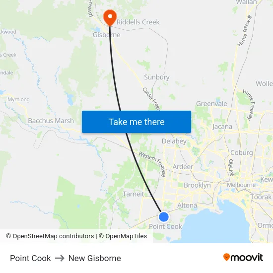 Point Cook to New Gisborne map