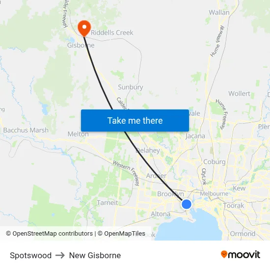 Spotswood to New Gisborne map