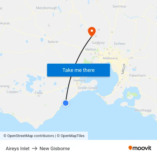 Aireys Inlet to New Gisborne map