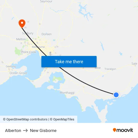 Alberton to New Gisborne map