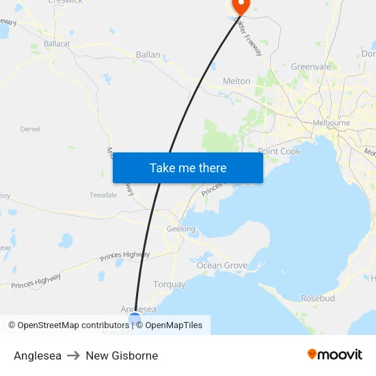 Anglesea to New Gisborne map