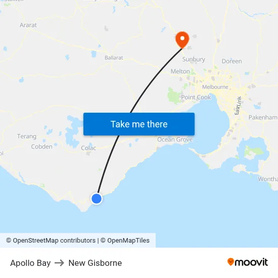 Apollo Bay to New Gisborne map