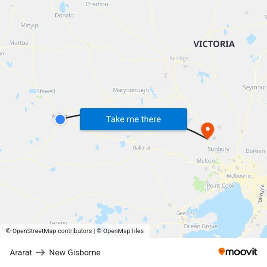 Ararat to New Gisborne map