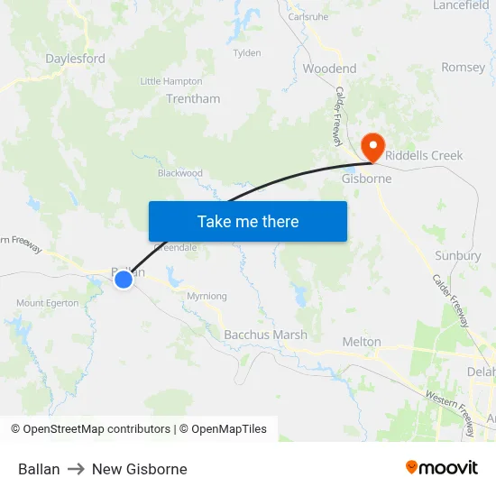 Ballan to New Gisborne map