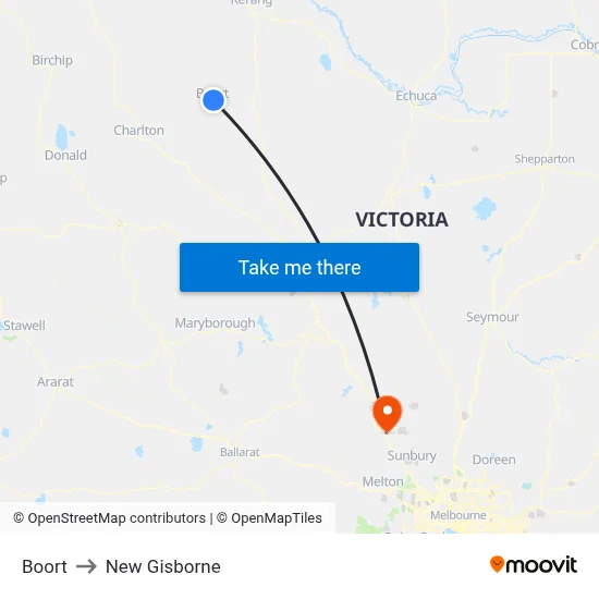 Boort to New Gisborne map