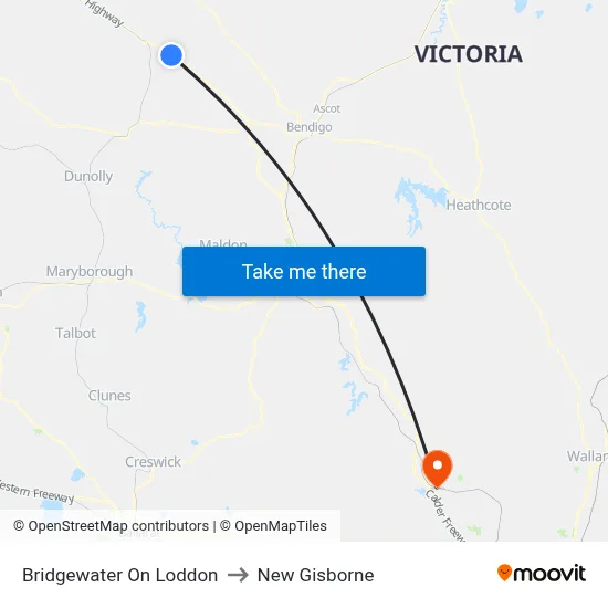Bridgewater On Loddon to New Gisborne map