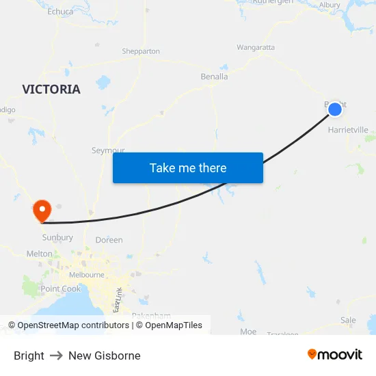 Bright to New Gisborne map