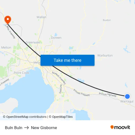 Buln Buln to New Gisborne map
