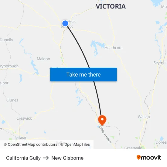 California Gully to New Gisborne map