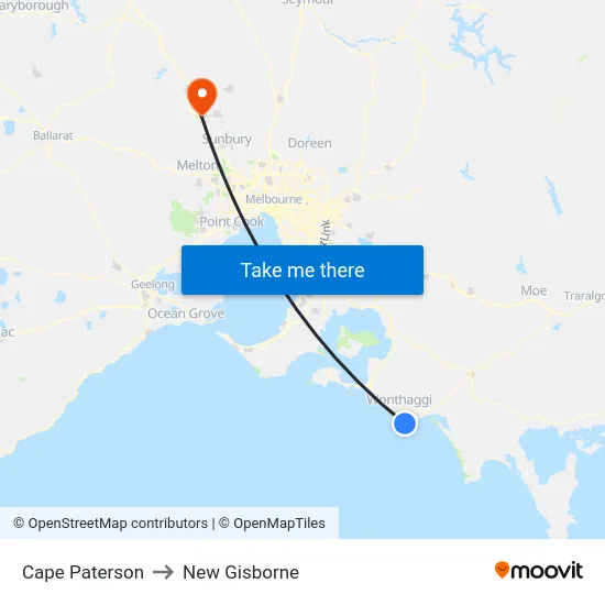 Cape Paterson to New Gisborne map