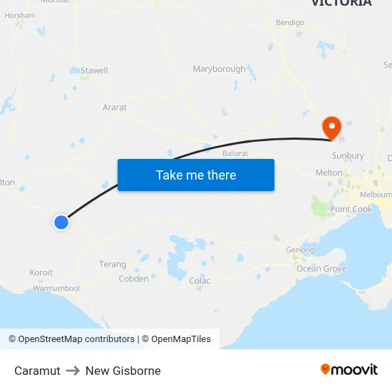 Caramut to New Gisborne map