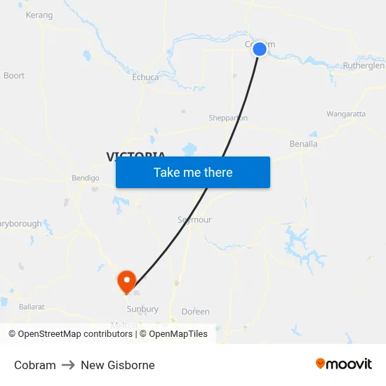Cobram to New Gisborne map