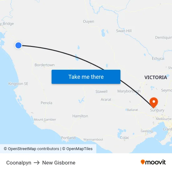 Coonalpyn to New Gisborne map
