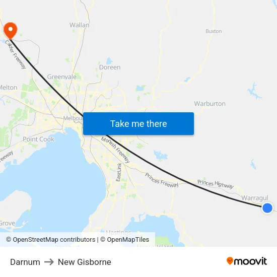 Darnum to New Gisborne map