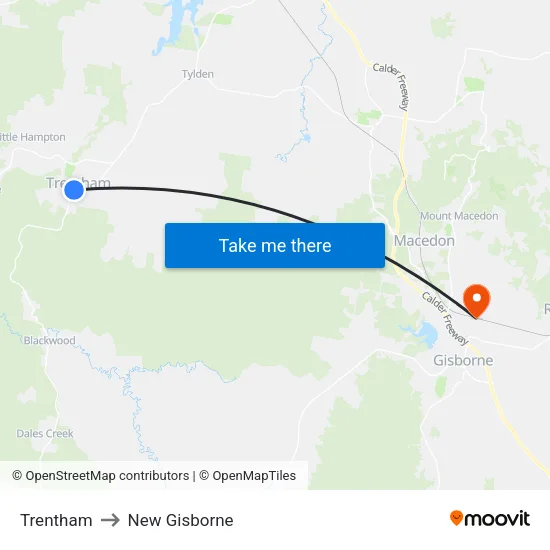Trentham to New Gisborne map