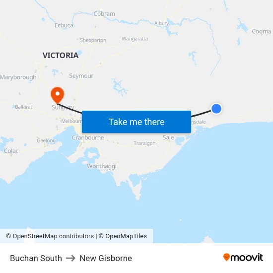 Buchan South to New Gisborne map