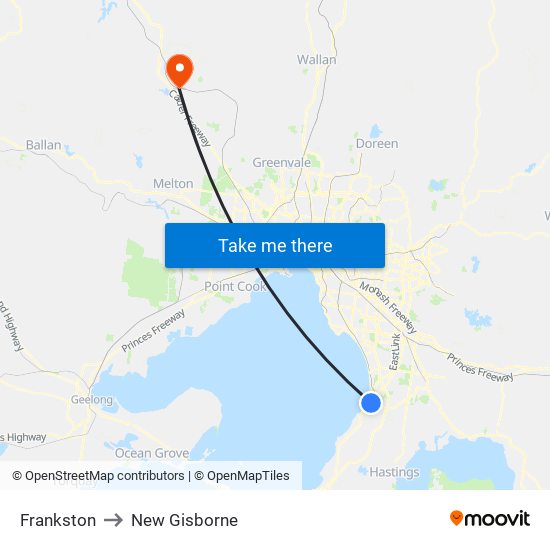 Frankston to New Gisborne map