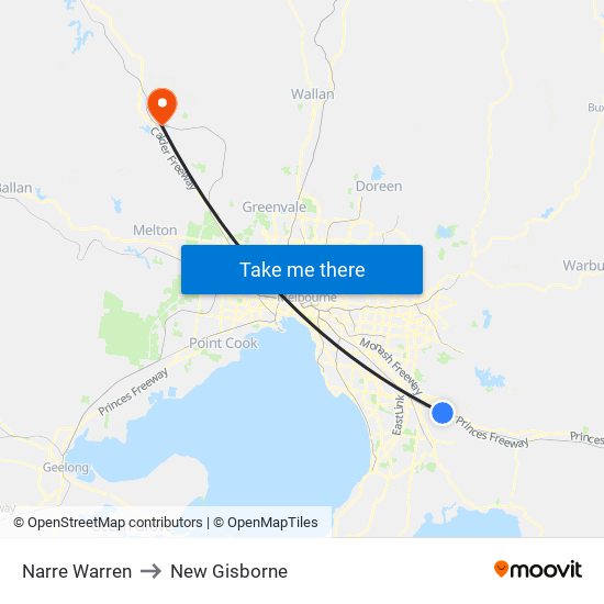 Narre Warren to New Gisborne map