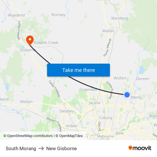 South Morang to New Gisborne map