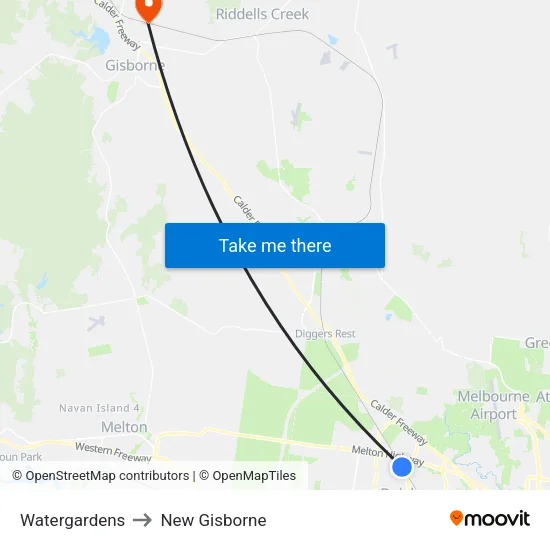 Watergardens to New Gisborne map