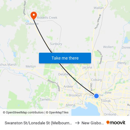 Swanston St/Lonsdale St (Melbourne City) to New Gisborne map