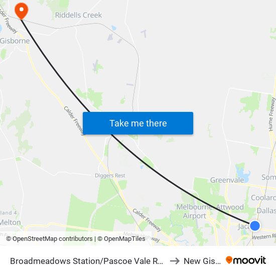 Broadmeadows Station/Pascoe Vale Rd (Broadmeadows) to New Gisborne map